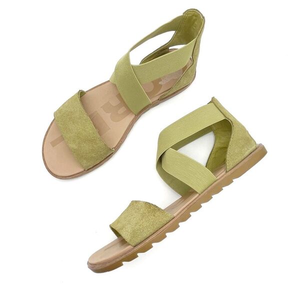 Sorel Ella II Sandals Olive Suede Elastic Strap Women’s Size 8 EU 39 Flat Summer - Picture 15 of 15
